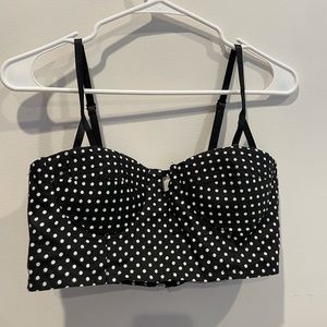 black and White Polka Dot Cropped Tank w padding and adjustable straps